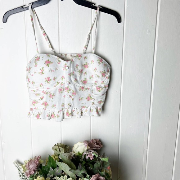 Sim & Sam Ivory pink floral print crop top- NWT - M - Picture 4 of 12